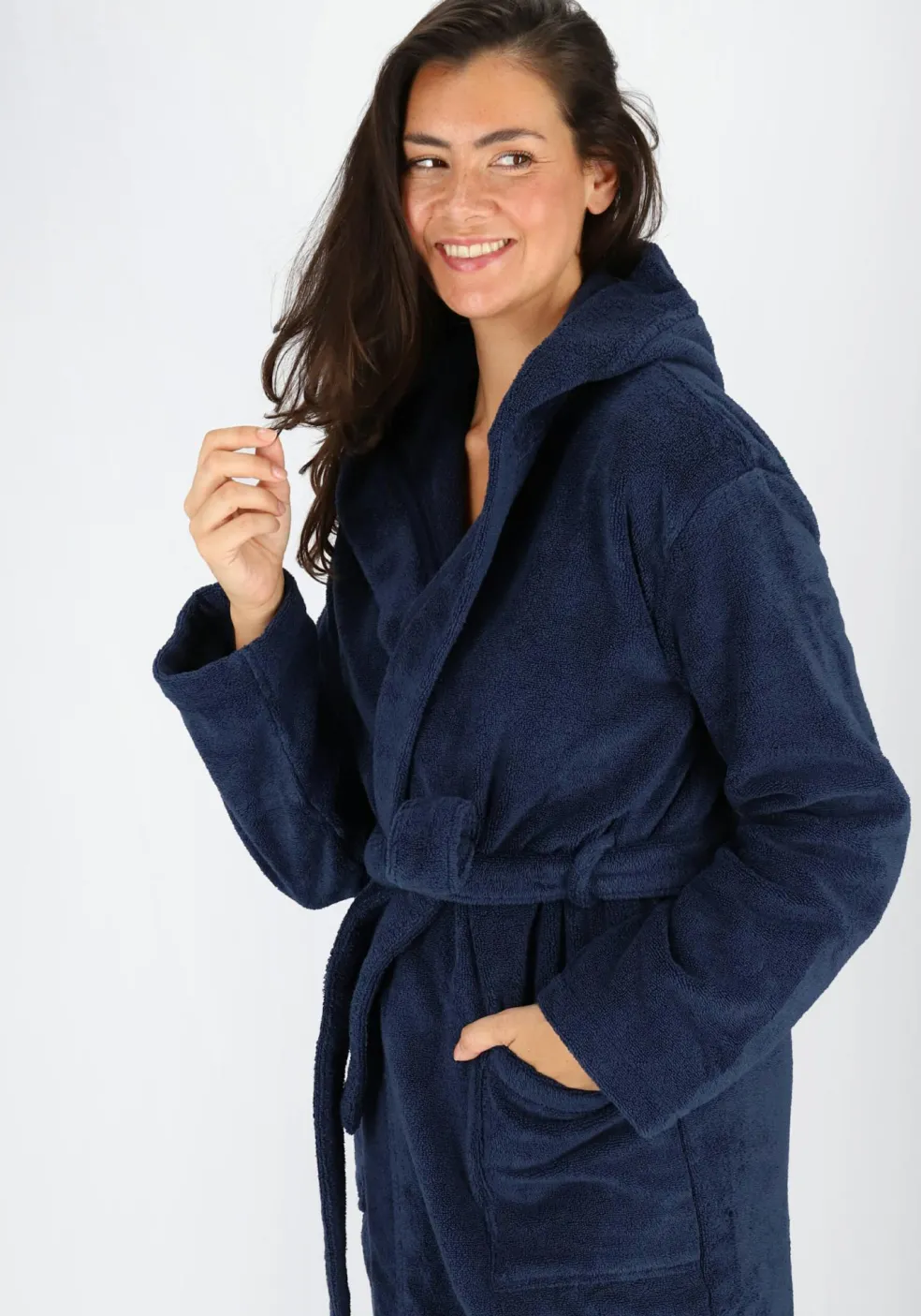 SCHIESSER dames badjas, dik badstof, capuchon, donkerblauw