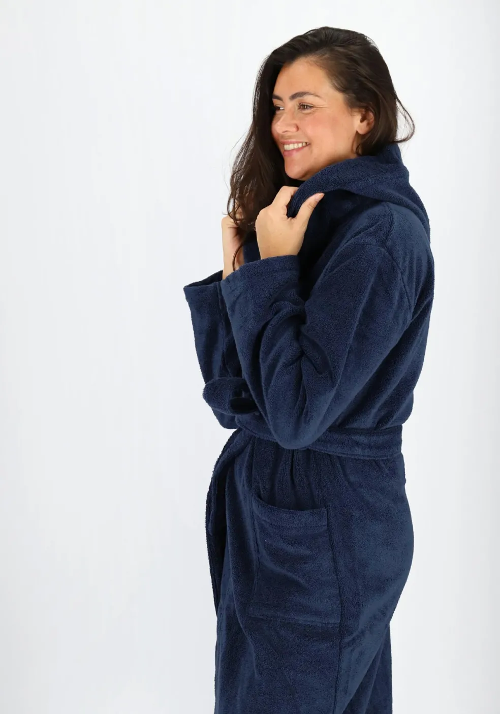 SCHIESSER dames badjas, dik badstof, capuchon, donkerblauw