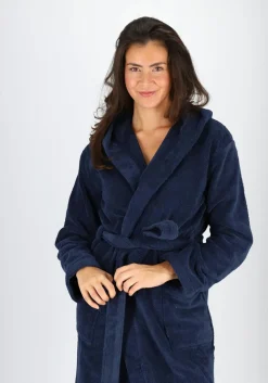 SCHIESSER dames badjas, dik badstof, capuchon, donkerblauw