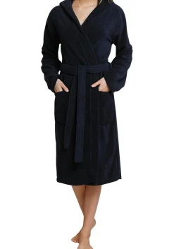 SCHIESSER dames badjas, dik badstof, capuchon, donkerblauw
