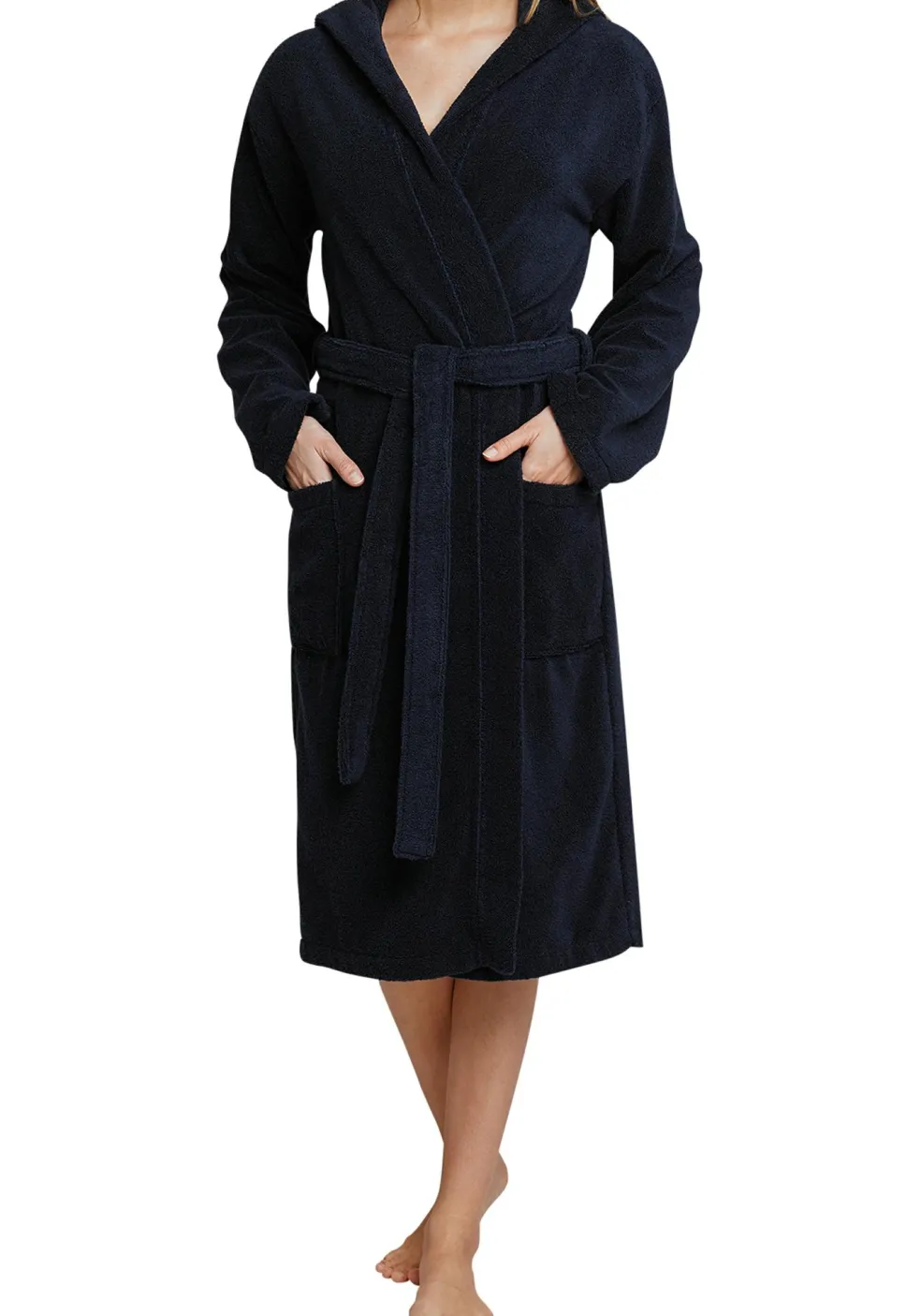 SCHIESSER dames badjas, dik badstof, capuchon, donkerblauw
