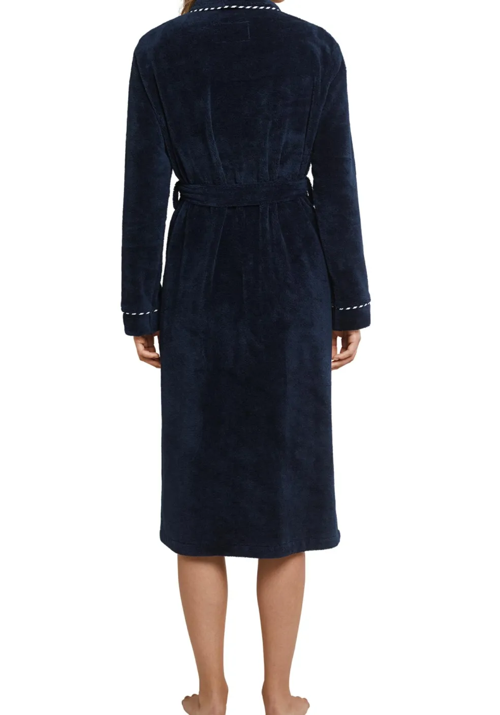 SCHIESSER dames badjas, dun bamboe badstof, donkerblauw met contrast bies