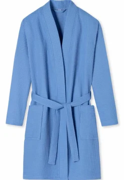 SCHIESSER Essentials badjas, dames badjas wafelpique blauw