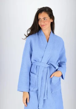 SCHIESSER Essentials badjas, dames badjas wafelpique blauw