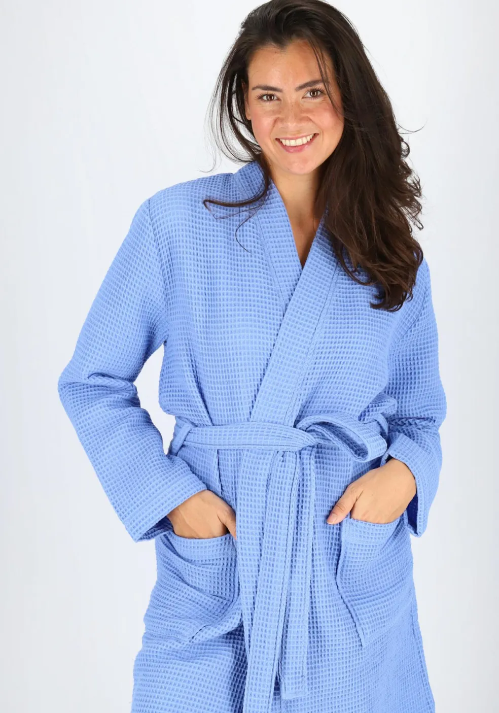 SCHIESSER Essentials badjas, dames badjas wafelpique blauw
