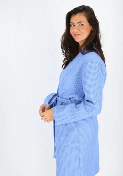 SCHIESSER Essentials badjas, dames badjas wafelpique blauw