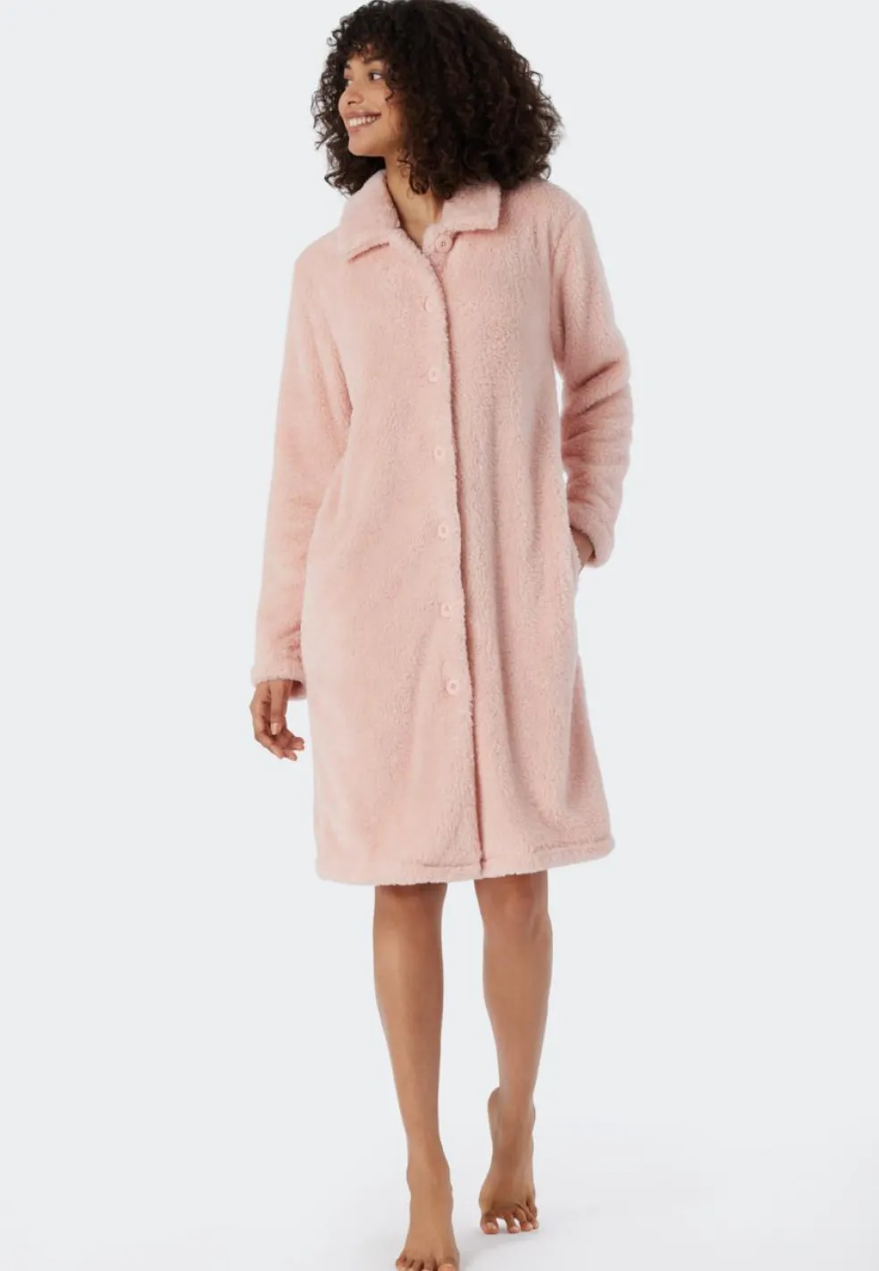 SCHIESSER Essentials badjas, dames teddyfleece kamerjas roze