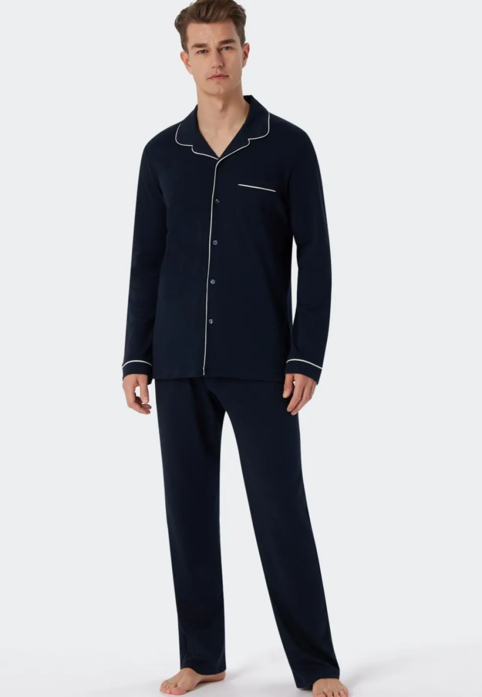 SCHIESSER Fine Interlock pyjamaset, heren pyjama lang interlock donkerblauw