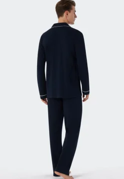 SCHIESSER Fine Interlock pyjamaset, heren pyjama lang interlock donkerblauw