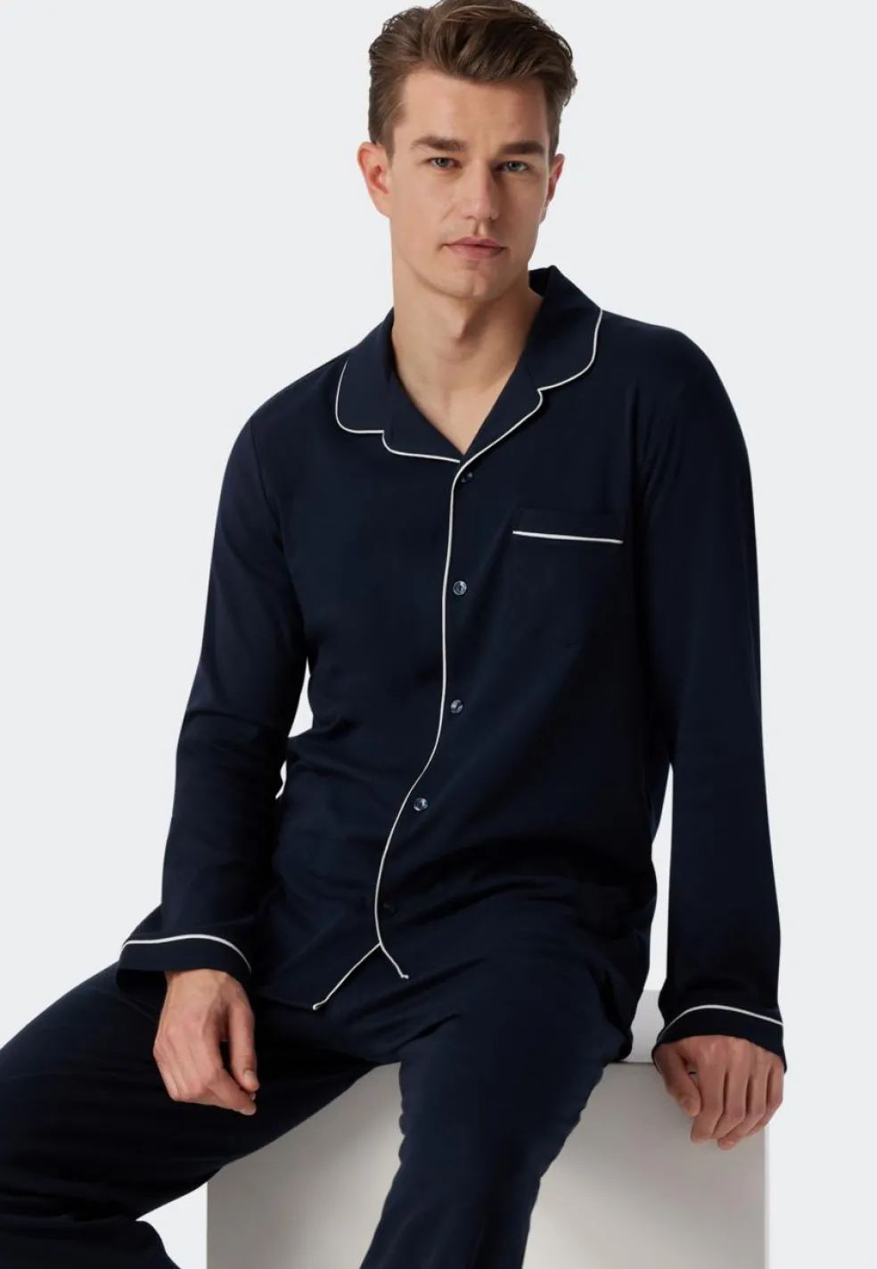 SCHIESSER Fine Interlock pyjamaset, heren pyjama lang interlock donkerblauw