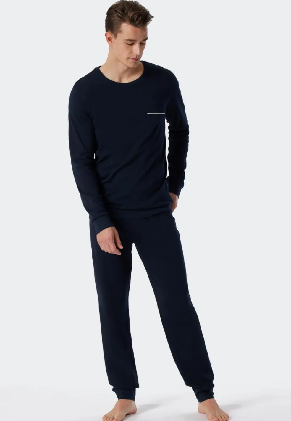 SCHIESSER Fine Interlock pyjamaset, heren pyjama lang interlock donkerblauw
