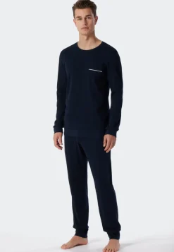 SCHIESSER Fine Interlock pyjamaset, heren pyjama lang interlock donkerblauw