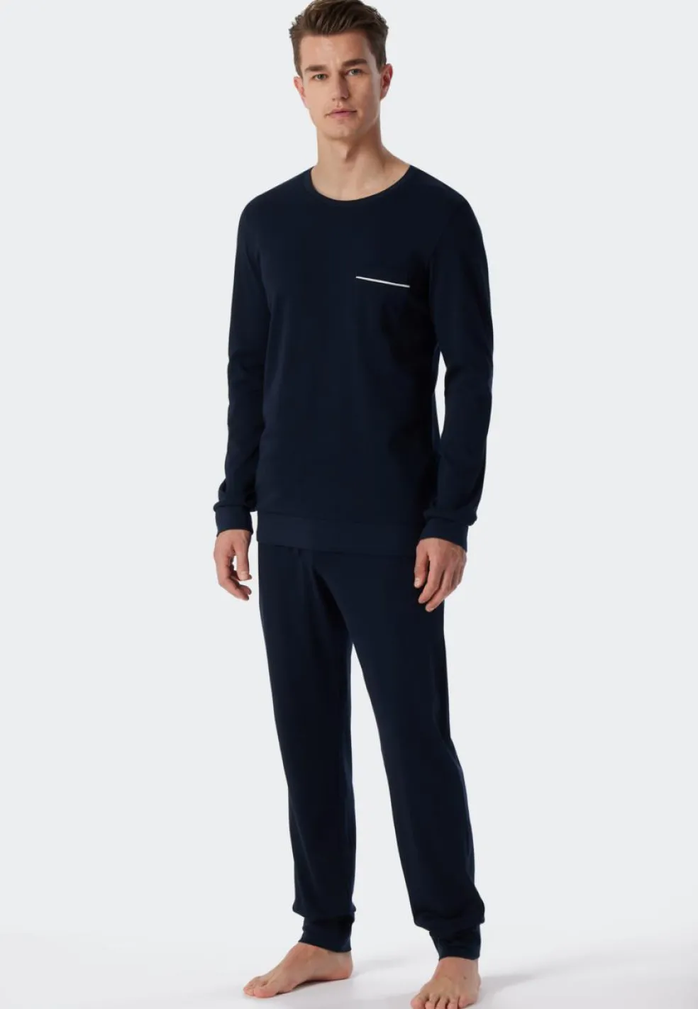 SCHIESSER Fine Interlock pyjamaset, heren pyjama lang interlock donkerblauw