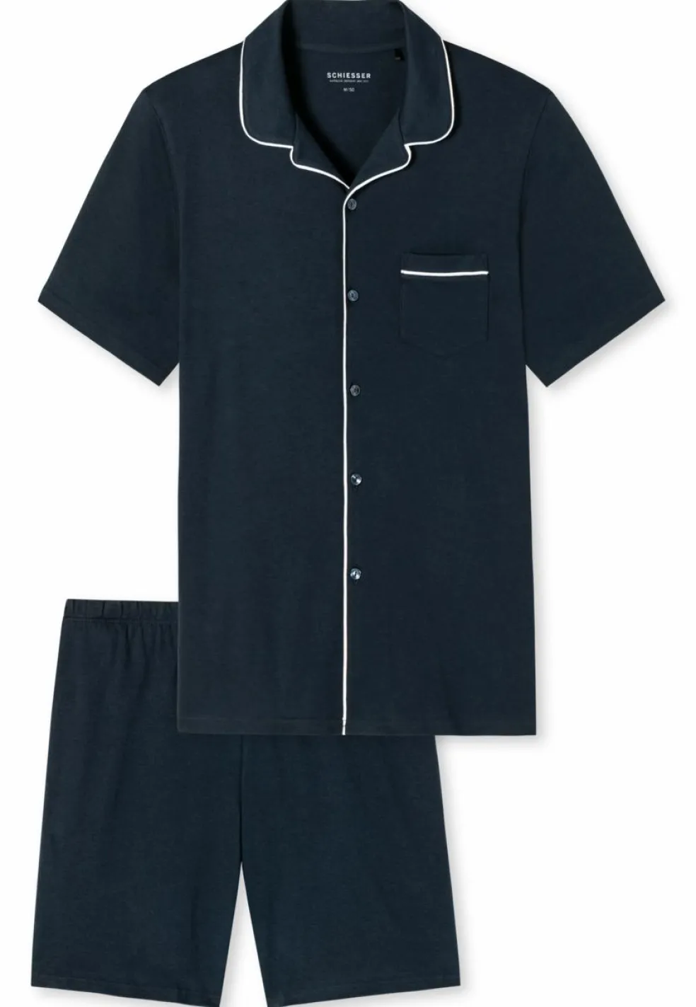 SCHIESSER Fine Interlock shortamaset, heren shortama interlock donkerblauw