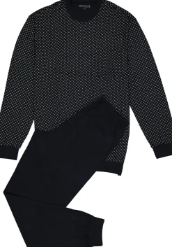 SCHIESSER heren pyjama, O-hals, blauw met wit dessin
