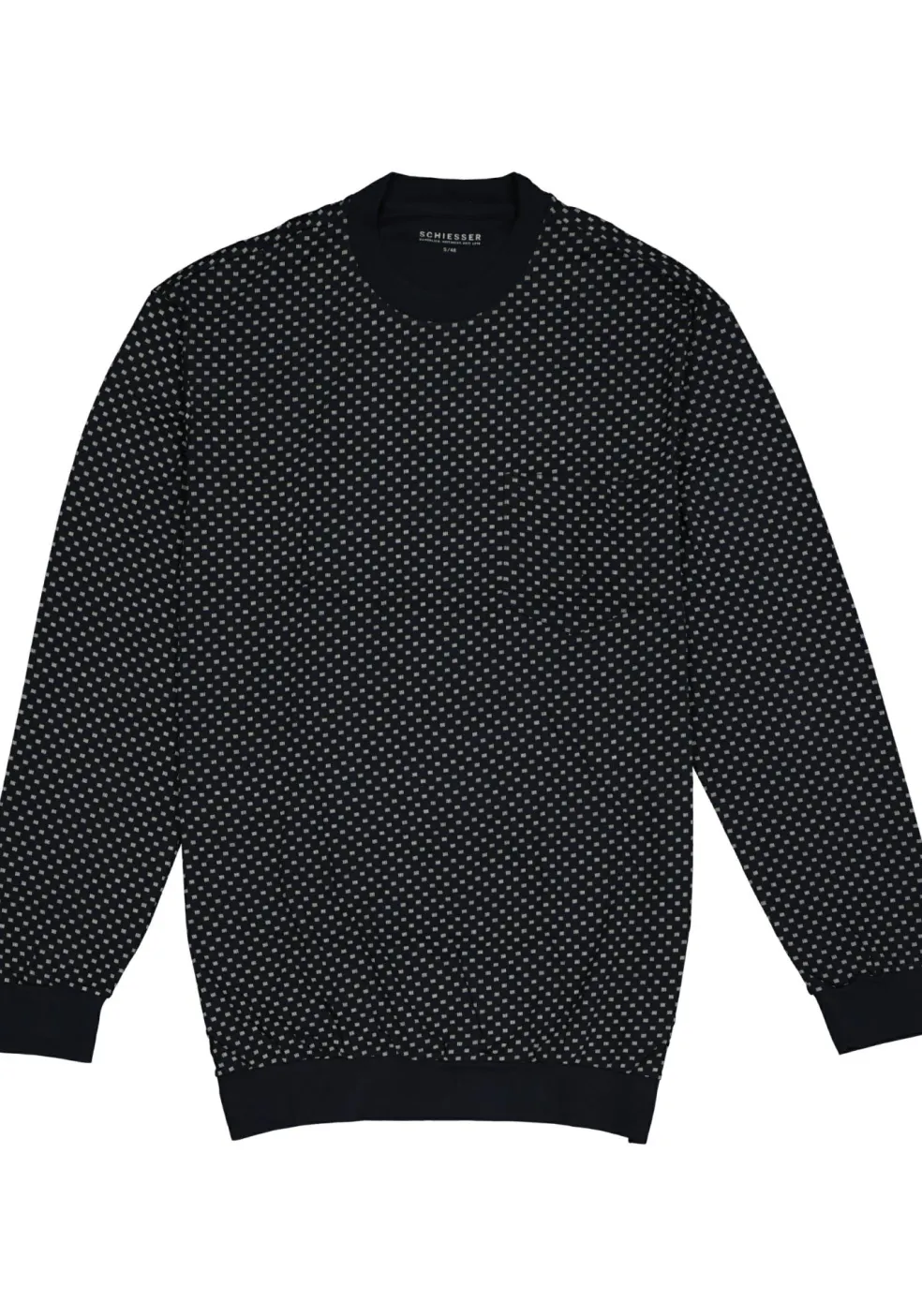 SCHIESSER heren pyjama, O-hals, blauw met wit dessin