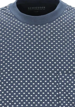 SCHIESSER heren pyjama, O-hals, blauw met wit dessin