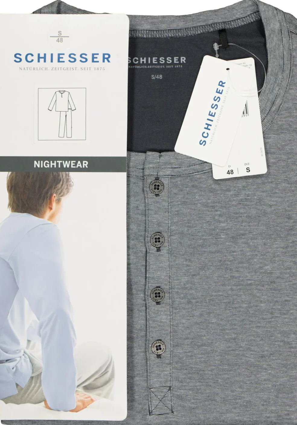 SCHIESSER heren pyjama, O-hals met knoopjes, grijs