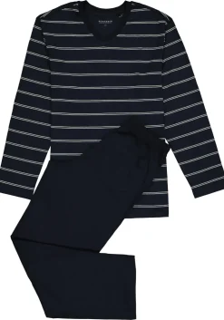 SCHIESSER heren pyjama, V-hals, blauw met wit gestreept