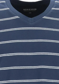 SCHIESSER heren pyjama, V-hals, blauw met wit gestreept