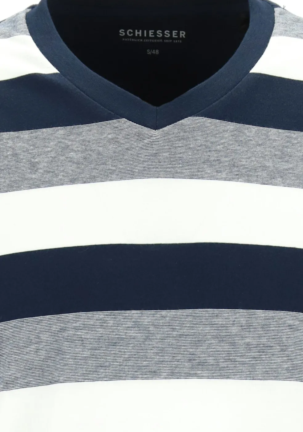 SCHIESSER heren pyjama, V-hals, blauw met wit en grijs gestreept