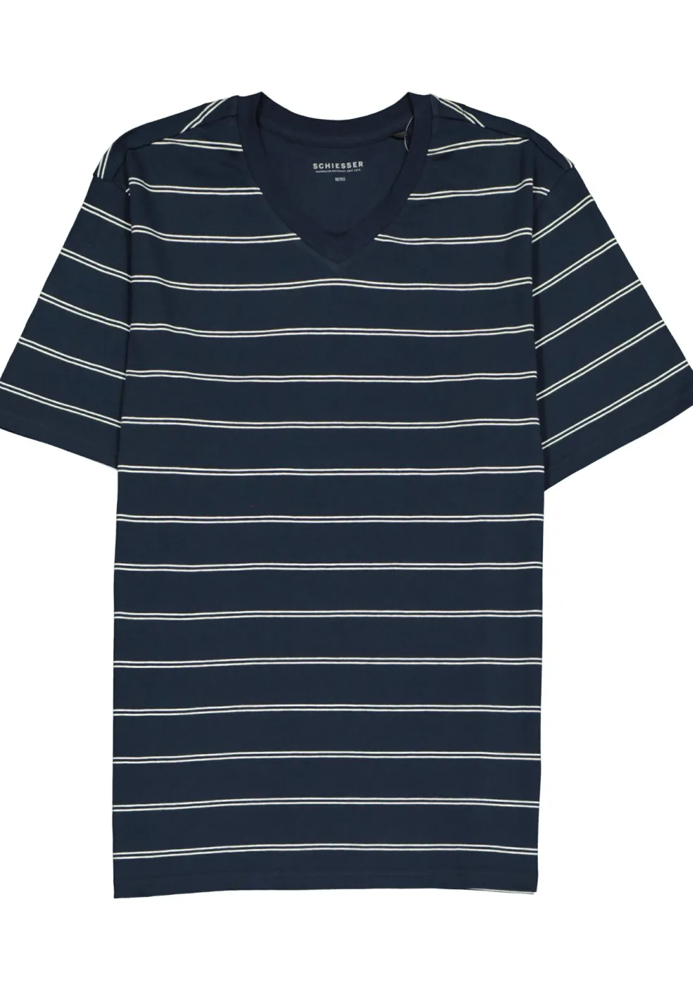 SCHIESSER heren shortama, V-hals, blauw met wit gestreept