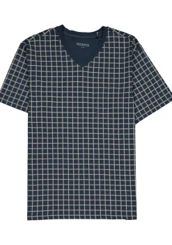 SCHIESSER heren shortama, V-hals, blauw met wit geruit