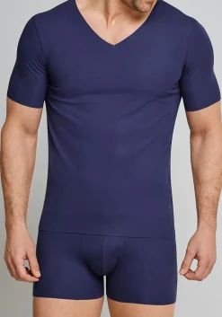 SCHIESSER Laser Cut T-shirt (1-pack), naadloos met diepe V-hals, donkerblauw