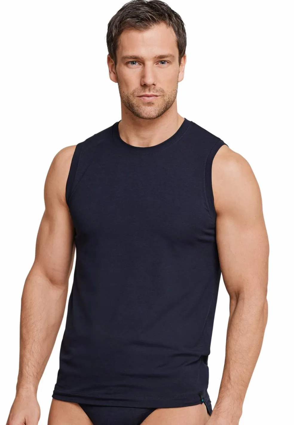 SCHIESSER Long Life Soft singlet (1-pack), heren onderhemd modieuze snit blauwzwart