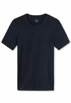 SCHIESSER Long Life Soft T-shirt (1-pack), heren shirt korte mouwen jersey elastisch ronde hals blauw-zwart