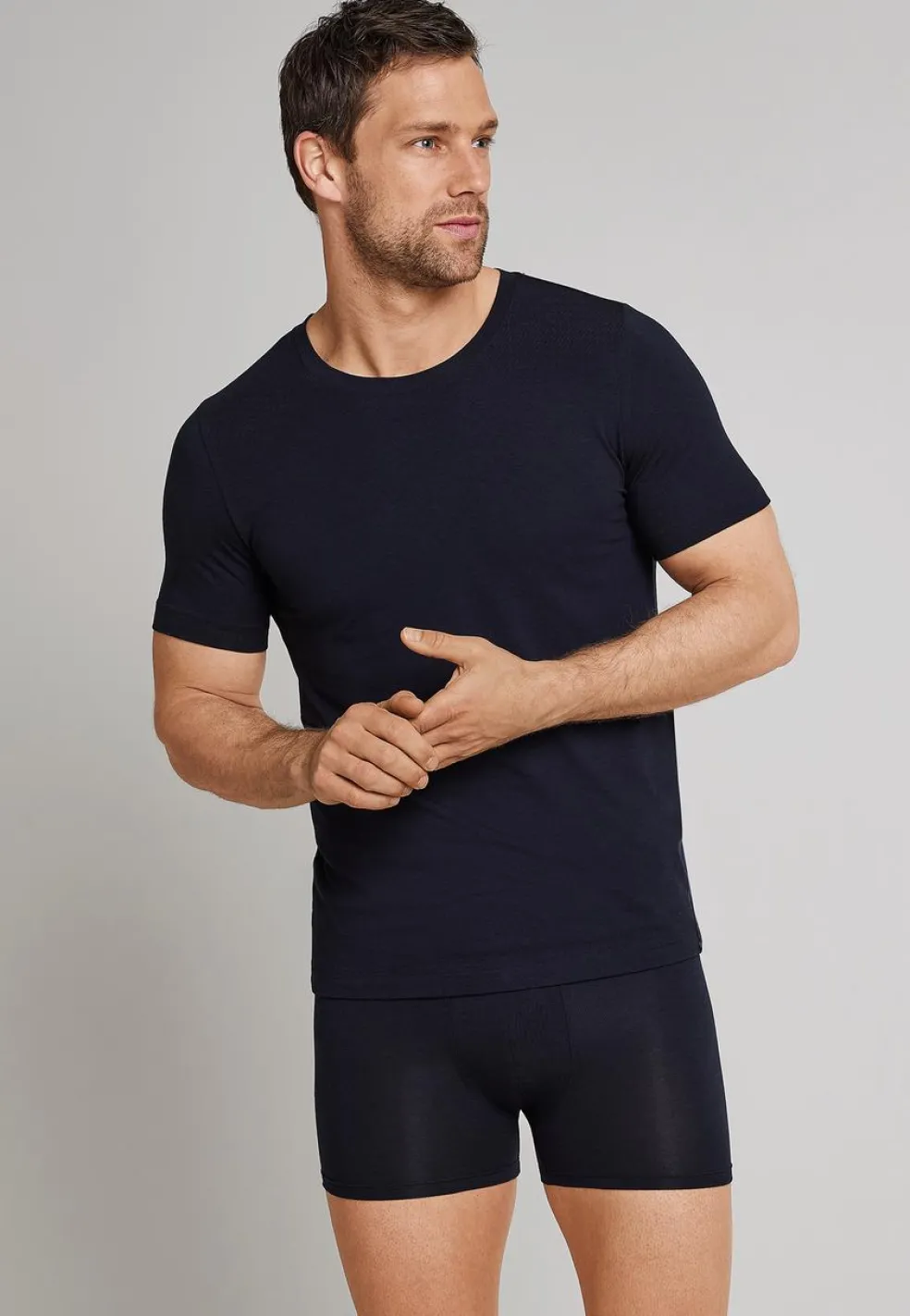 SCHIESSER Long Life Soft T-shirt (1-pack), heren shirt korte mouwen jersey elastisch ronde hals blauw-zwart