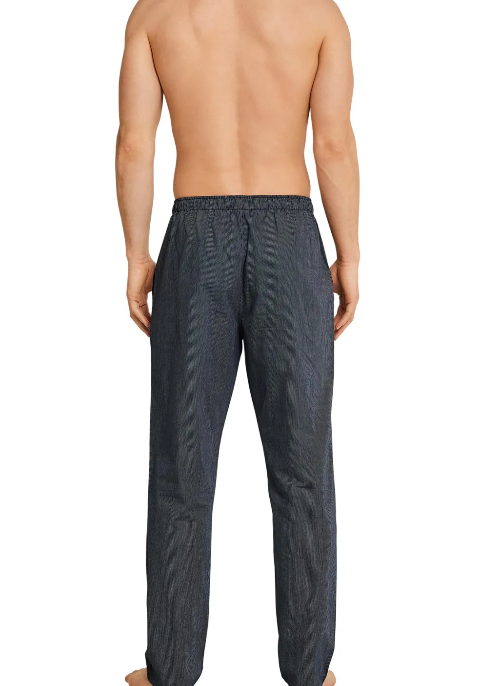 SCHIESSER Mix+Relax lounge broek, lange pijpen, dun niet elastisch, blauw fijn gestreept