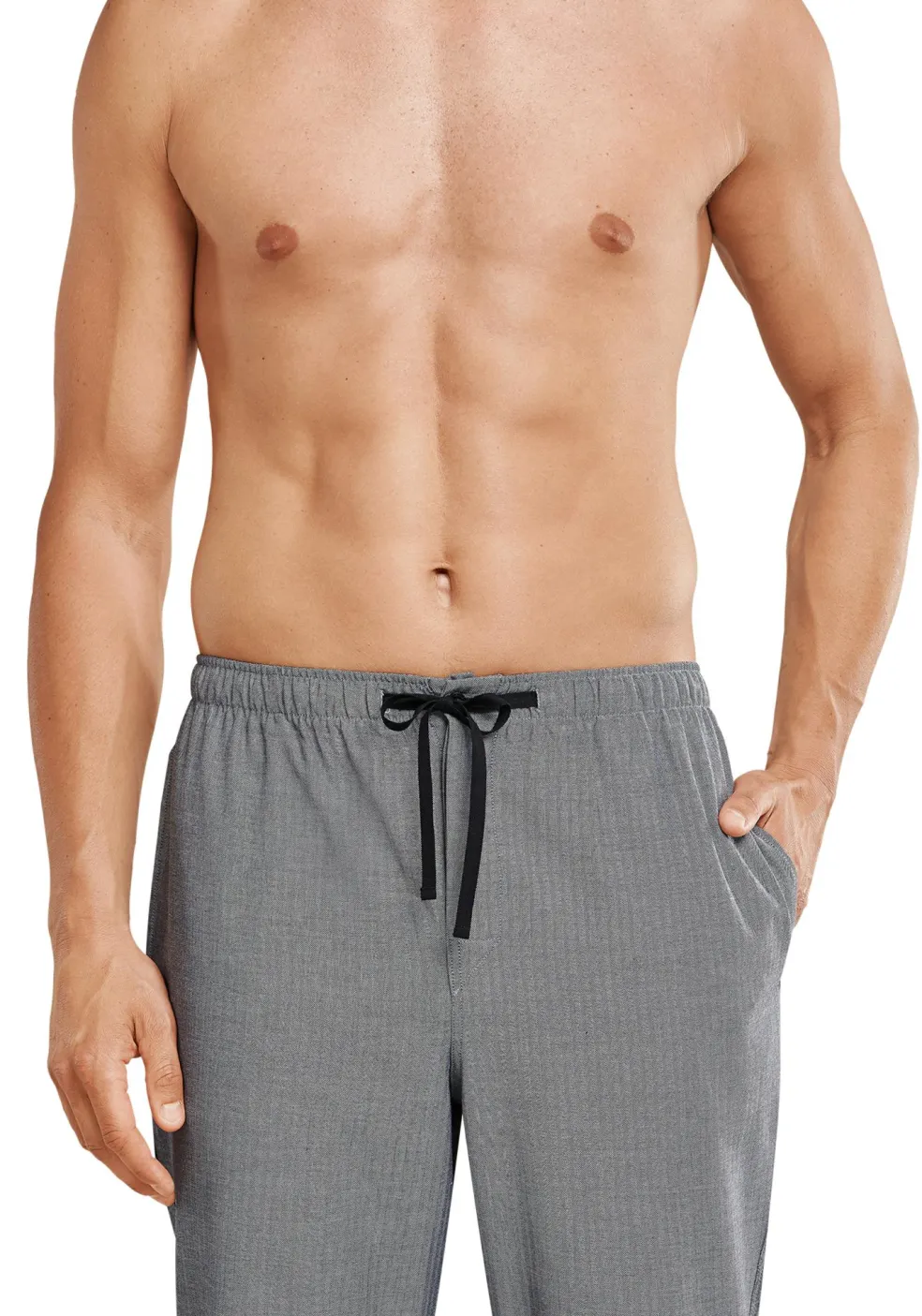 SCHIESSER Mix+Relax lounge broek, lange pijpen, dun niet elastisch, zwart met wit visgraat dessin