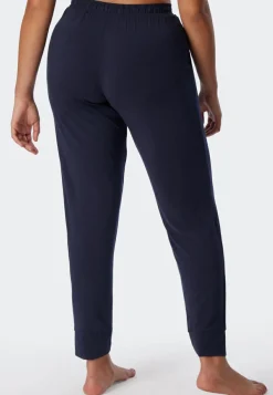 SCHIESSER Mix+Relax loungebroek lang, dames loungebroek lang modal boordjes blauw