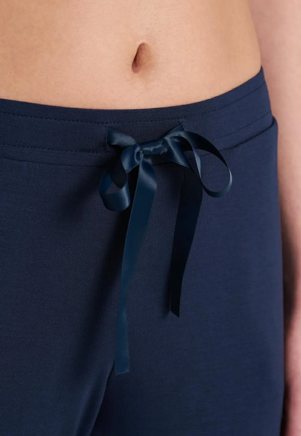 SCHIESSER Mix+Relax loungebroek lang, dames loungebroek lang modal boordjes blauw