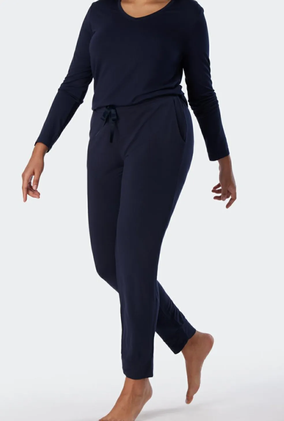 SCHIESSER Mix+Relax loungebroek lang, dames loungebroek lang modal boordjes blauw