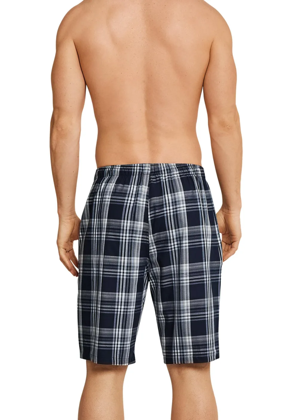 SCHIESSER Mix+Relax lounge broek, korte pijpen, dun niet elastisch, blauw geruit
