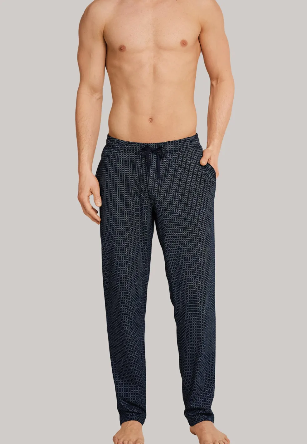 SCHIESSER Mix+Relax lounge broek, lange pijpen zonder boord, dun, blauw geruit