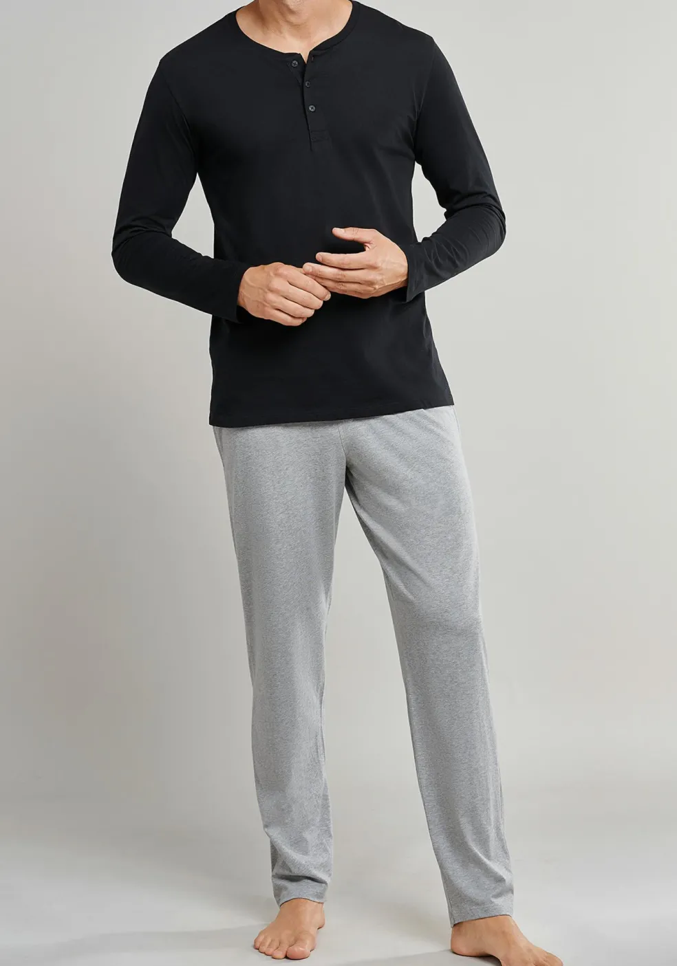 SCHIESSER Mix+Relax lounge broek, lange pijpen zonder boord, dun, grijs