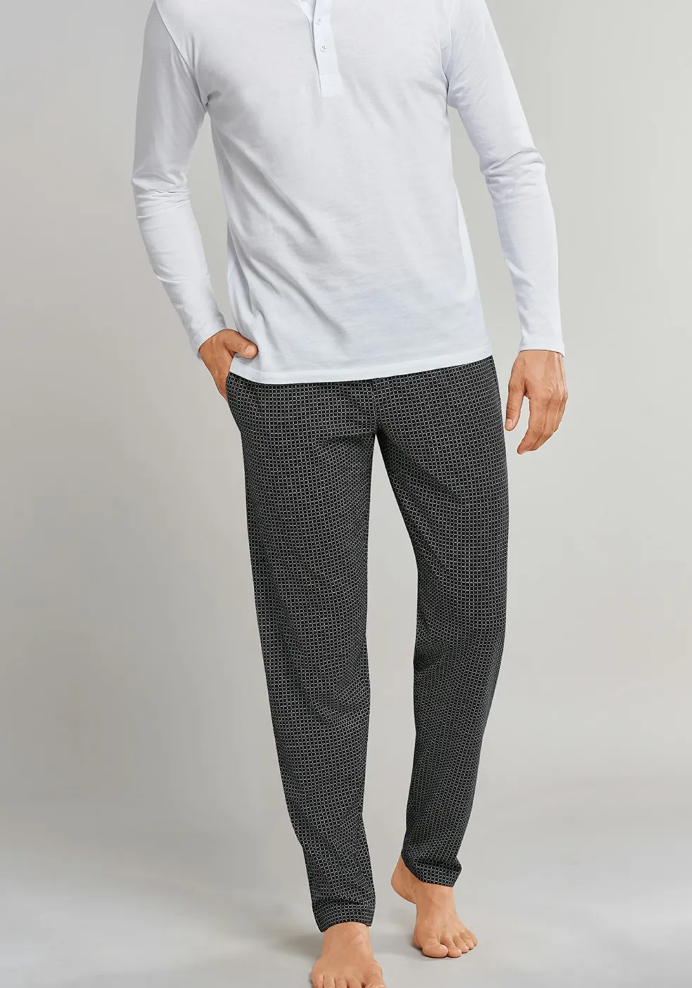 SCHIESSER Mix+Relax lounge broek, lange pijpen zonder boord, dun, zwart geruit