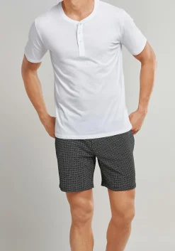 SCHIESSER Mix+Relax T-shirt, korte mouw O-hals met knoopjes, wit