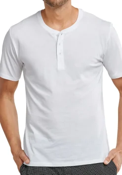 SCHIESSER Mix+Relax T-shirt, korte mouw O-hals met knoopjes, wit