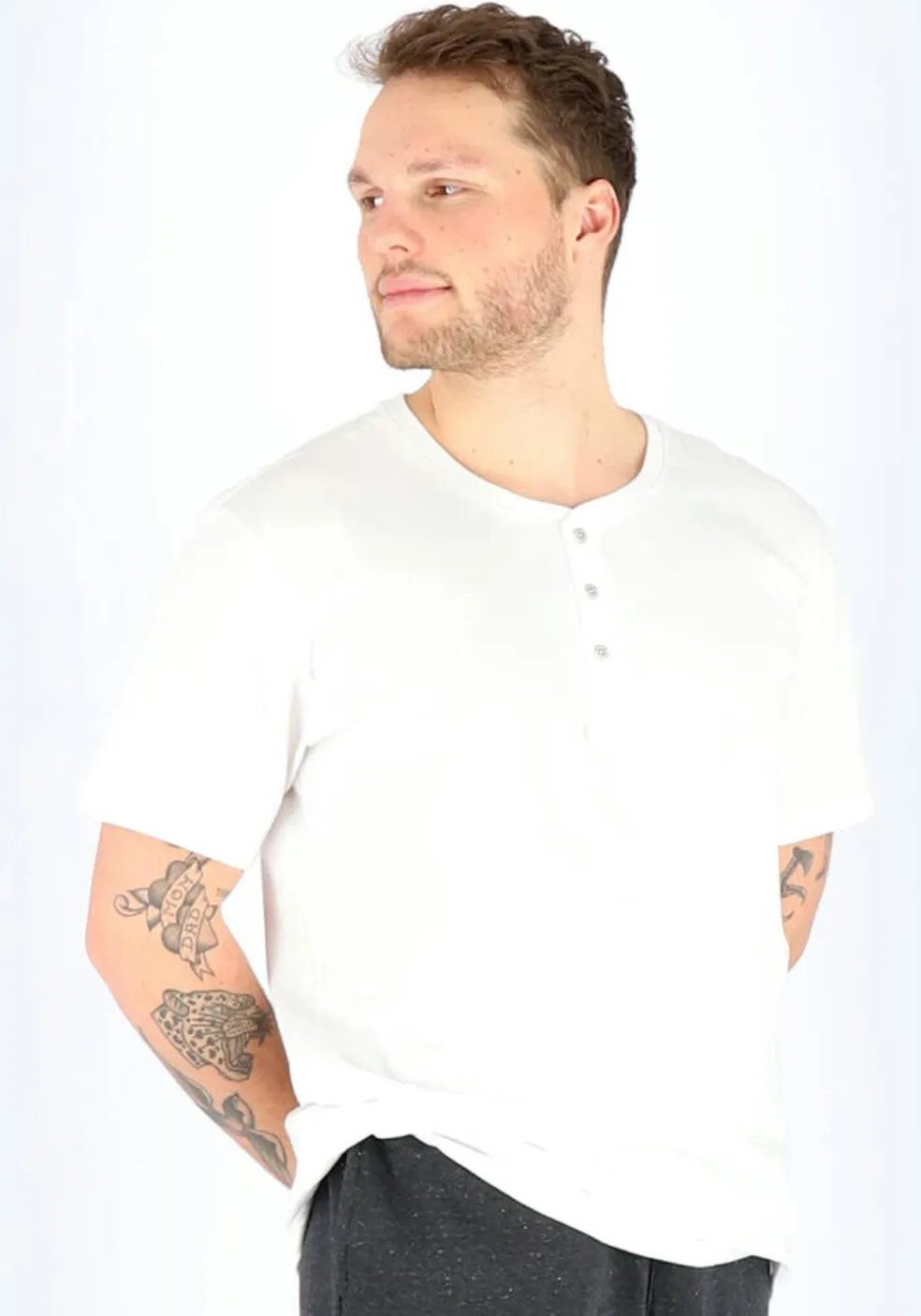 SCHIESSER Mix+Relax T-shirt, korte mouw O-hals met knoopjes, wit