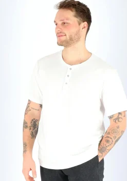 SCHIESSER Mix+Relax T-shirt, korte mouw O-hals met knoopjes, wit