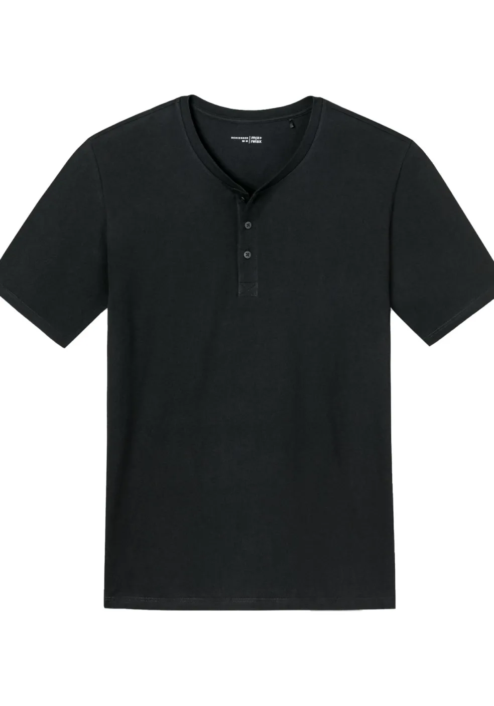 SCHIESSER Mix+Relax T-shirt, korte mouw O-hals met knoopjes, zwart