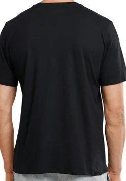 SCHIESSER Mix+Relax T-shirt, korte mouw O-hals met knoopjes, zwart