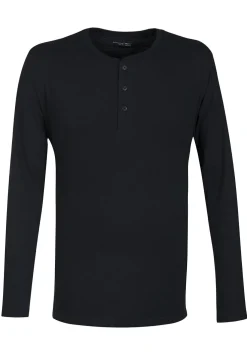 SCHIESSER Mix+Relax T-shirt, lange mouw, O-hals met knoopsluiting, blauw