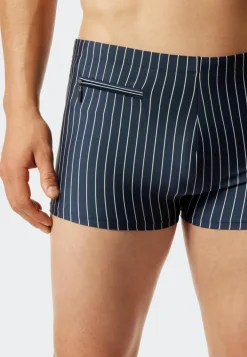 SCHIESSER Nautical Casual heren badkleding, zwembroek in retrostijl met zakje met ritssluiting, tricot gerecycled strepen admiraalblauw