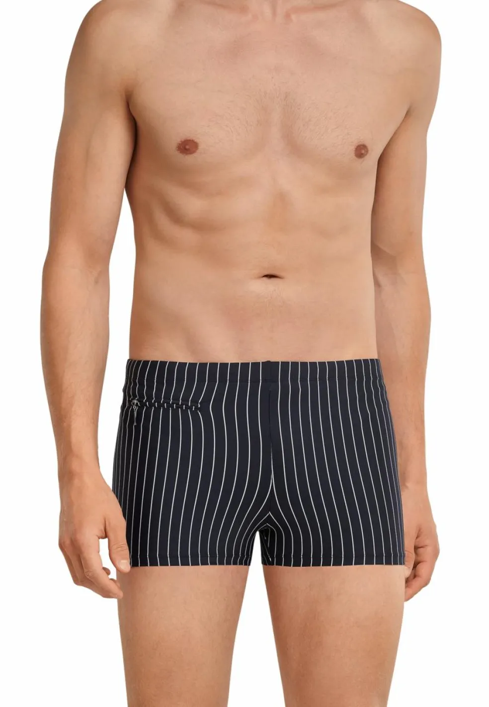 SCHIESSER nautical casual heren badkleding, retro zwembroek met ritszakje gerecyclede tricot strepen zwart