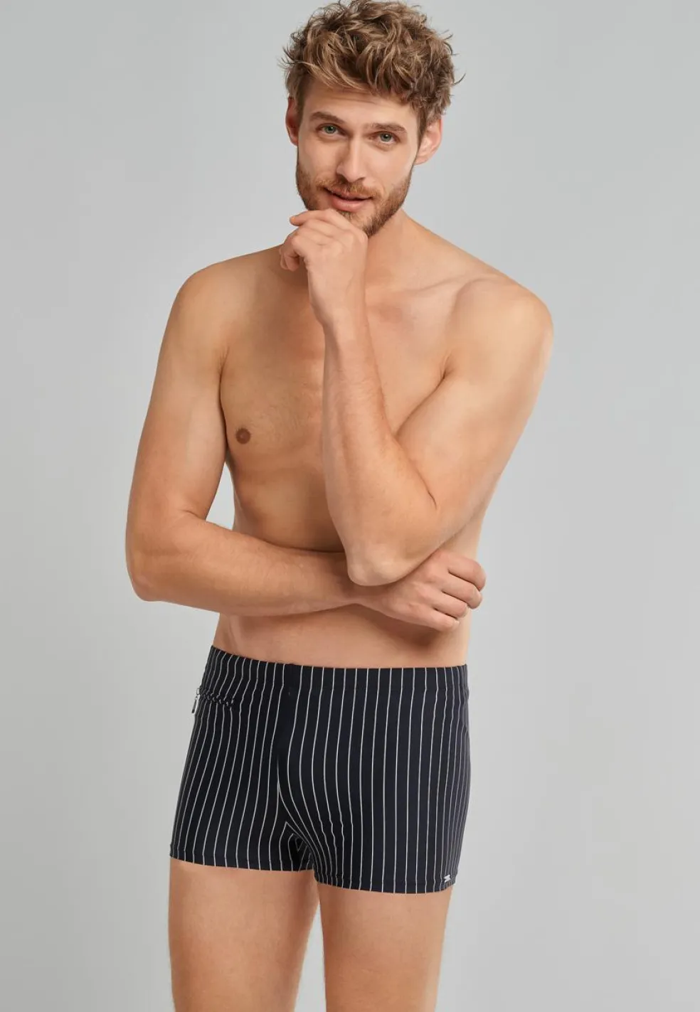 SCHIESSER nautical casual heren badkleding, retro zwembroek met ritszakje gerecyclede tricot strepen zwart